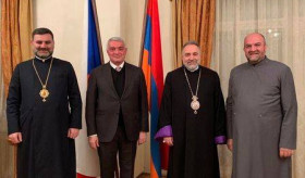 Ambassador Ashot Hovakimian with the spouse attended the liturgy, served by Pontifical Delegate for Central Europe and Scandinavia, His Grace Bishop Tiran Petrosyan
