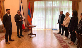 On September 14, at the Armenian Embassy in the Czech Republic, the regular swearing-in ceremony of the citizens granted the citizenship of the Republic of Armenia by the decrees of the President of the Republic of Armenia took place
