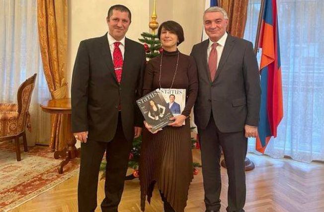 Ambassador Ashot Hovakimian hosted the Editor-in-Chief of the Czech STATUSS magazine Viktoria Sion and the title holder of the last issue of the magazine, businessman-inventor, President of “Diacom Technology” Khachatur Mkrtchyan